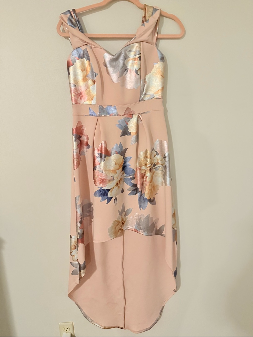 Floral Pink High-Low Dress with Metallic Accents